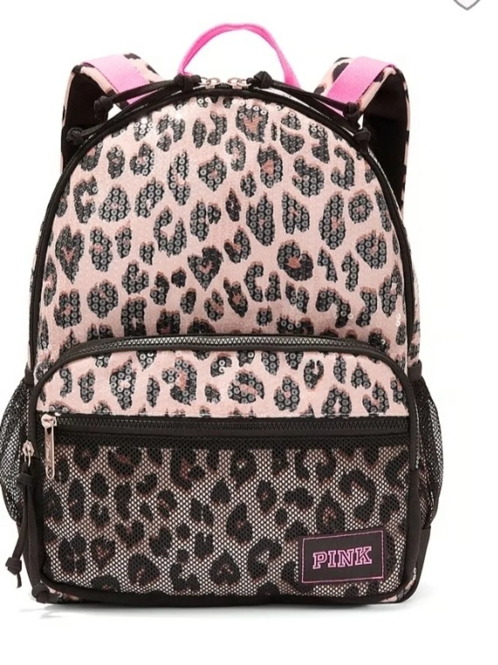 PINK Victoria's Secret Sequin Leopard Print Backpack with Pink Accents 16.3 Lite